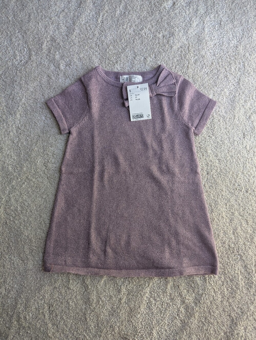 H&M Shimmery Mauve Dress with Shoulder Bow